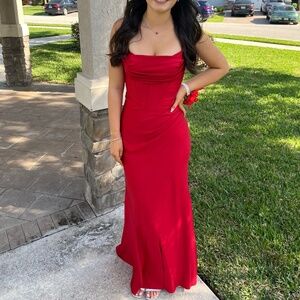 Red satin corset gown size 6